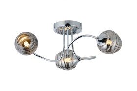 D1068CH/SM  Bramley 45cm Flush Ceiling, 3 x G9, Polished Chrome/Smoke Glass